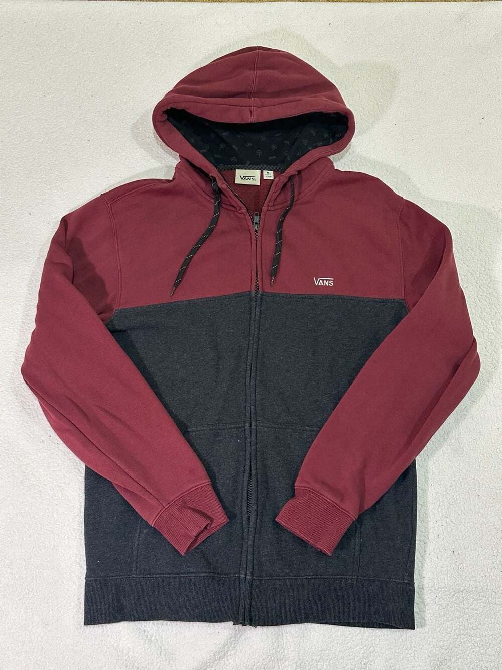 Vans Off The Wall Colorblock Full Zip Hoodie Burgundy and Charcoal Gray